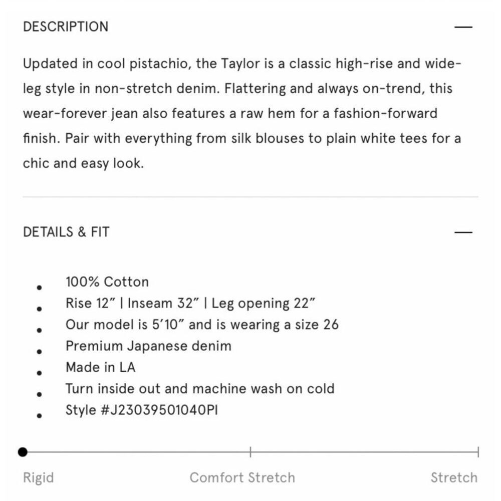 NWT Veronica Beard Taylor High-Rise Raw Hem Wide-Leg Jean Pistachio Size 29/8 - Picture 7 of 9